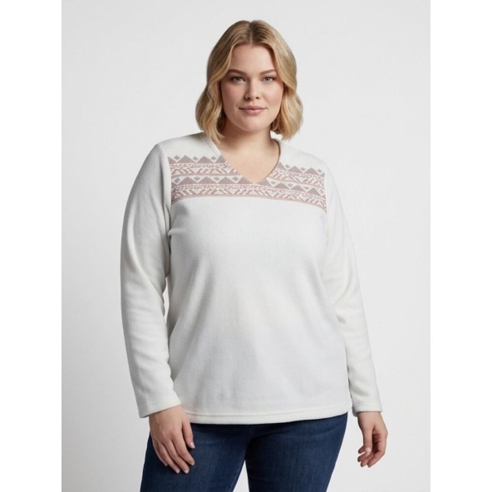 Blair geometric pattern detail beige rust southwestern top 2XL